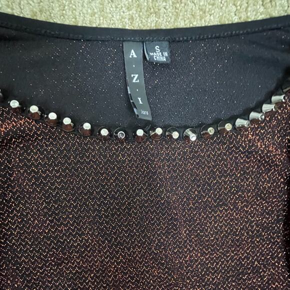 A.Z.I Jeans Black Glitter‎ Top S Lattice Cutout Sleeves Whimsigoth Punk Goth - Picture 7 of 8